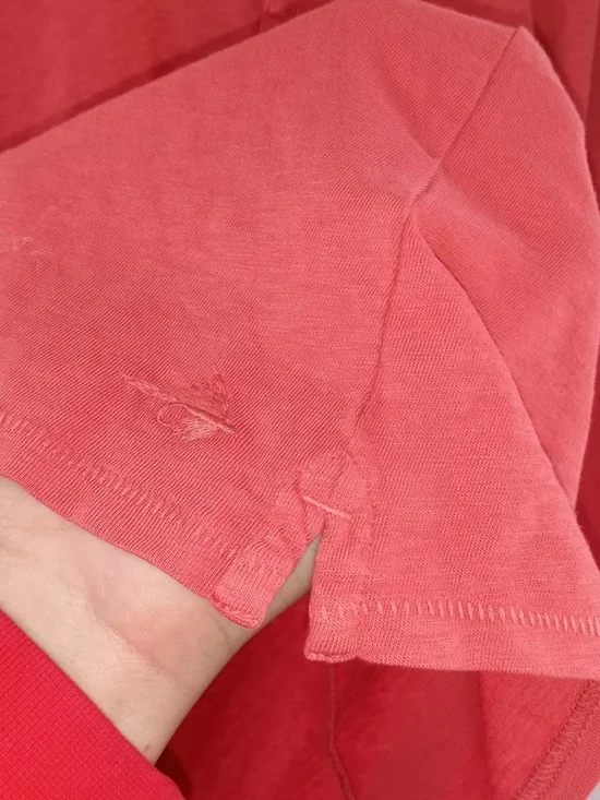 Orvis Coral-Red Long Sleeve V-Neck Pocket Tee Shirt XS Cotton Soft Peru Casual - Picture 4 of 7